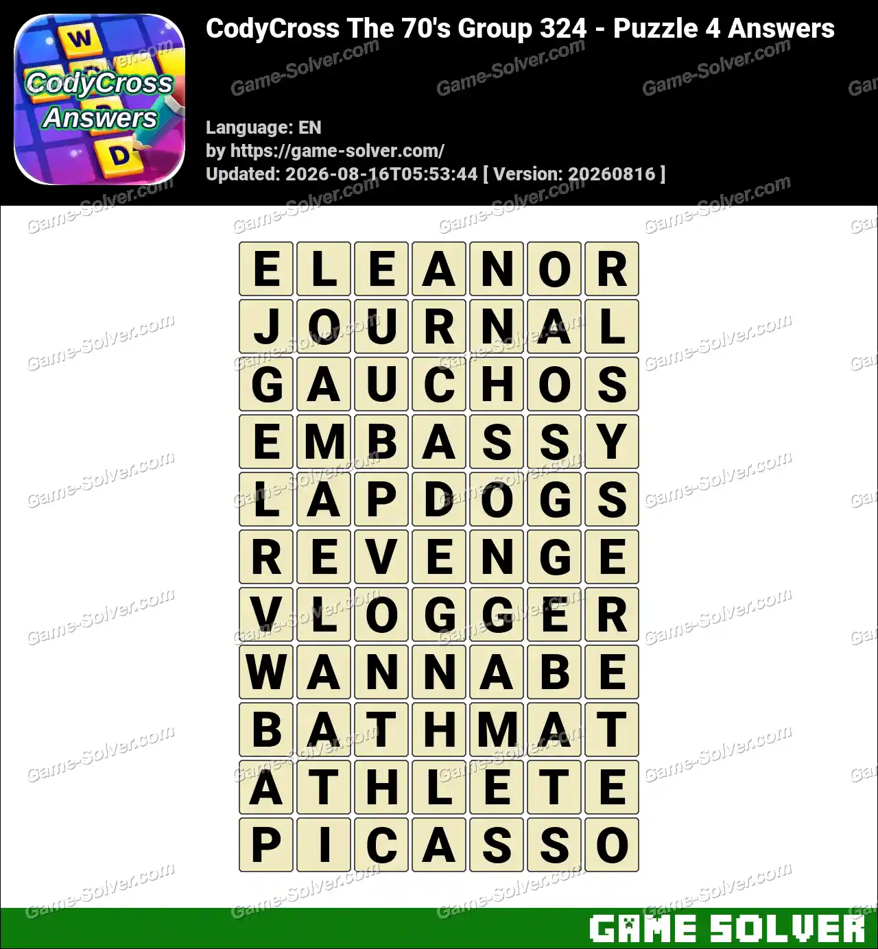 CodyCross The 70’s Group 324 – Puzzle 4 Answers